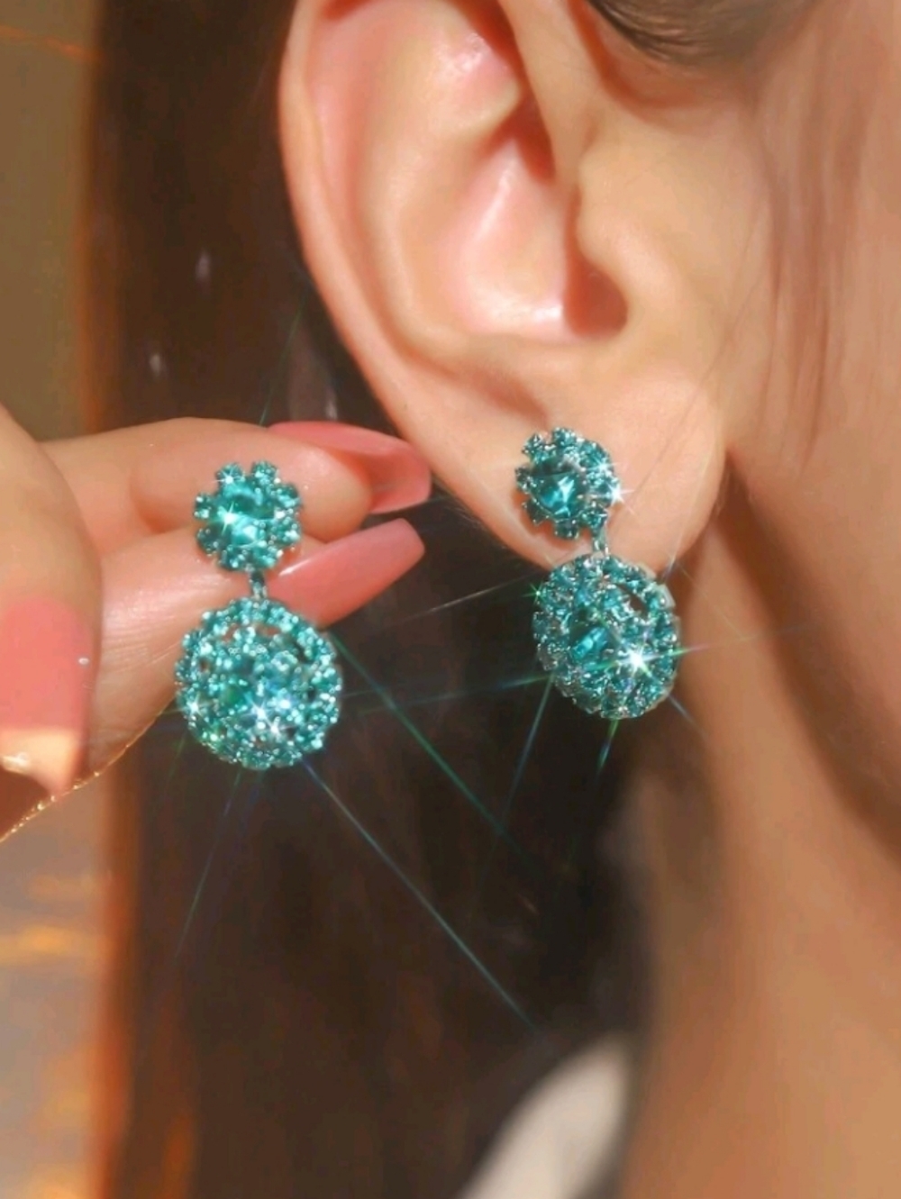 Green Rhinestone Drop Earrings